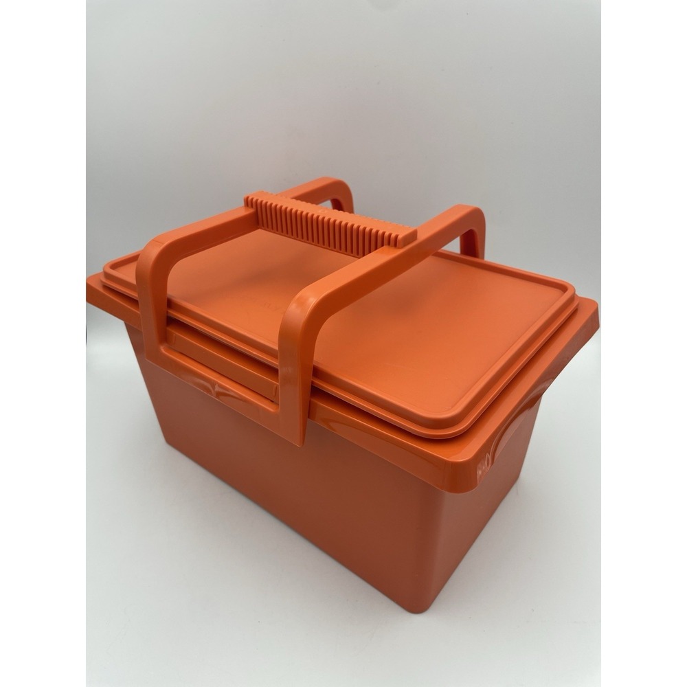 Vtg. New Tupperware Orange Rectangular Storage Container 1431-5 W/Lid and Handle